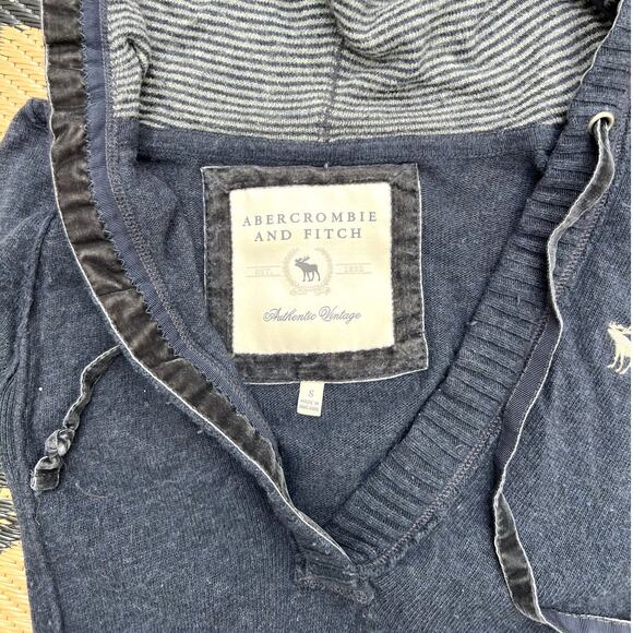 Abercrombie & Fitch | Vintage Y2K Hooded V-Neck Rabbit Hair Sweater Blue Size S - Picture 2 of 6